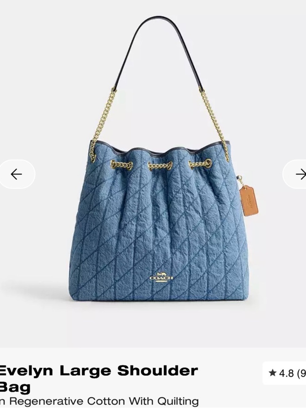 Coach Quilted Denim-Blue Shoulder Bag with Gold Chain